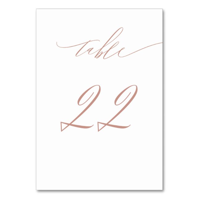 Elegant White Rose Gold Script No 22 Wedding Table Number (Front)