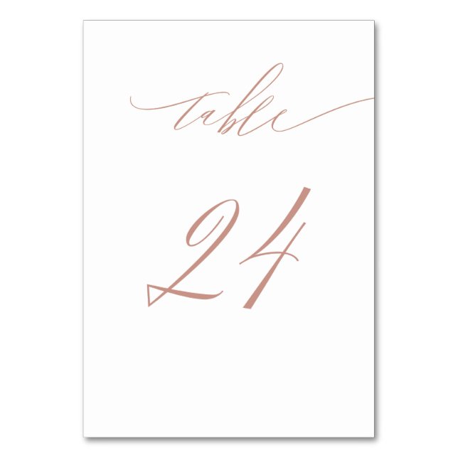 Elegant White Rose Gold Script No 24 Wedding Table Number (Front)