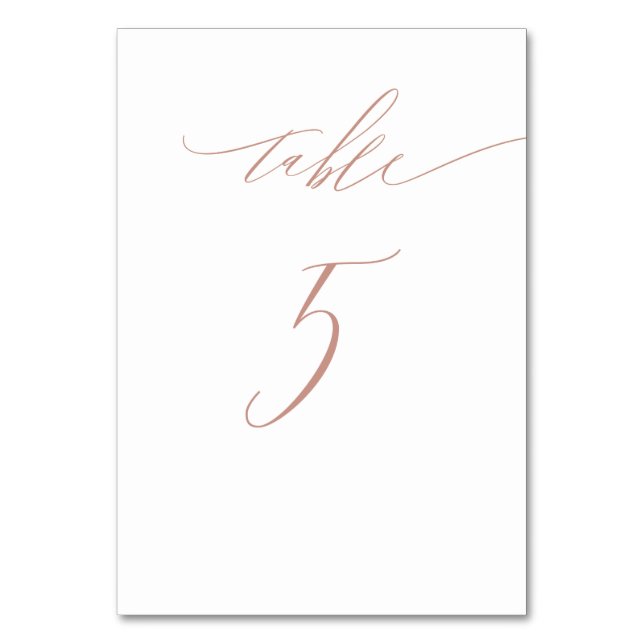 Elegant White Rose Gold Script No 5 Wedding Table Number (Front)