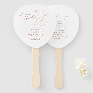 Elegant White Rose Gold Script Wedding Program Hand Fan