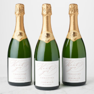 Elegant White Rose Gold Script Wedding Sparkling W Wine Label