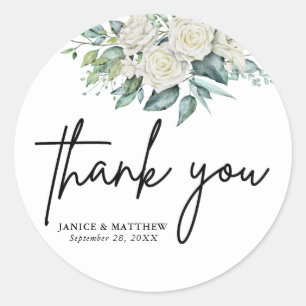 Elegant White Rose Greenery Floral Wedding Classic Round Sticker