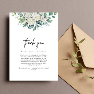 Elegant White Rose Greenery Floral Wedding Thank You Card