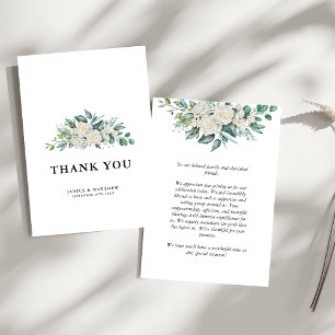 Elegant White Rose Greenery Floral Wedding Thank You Card