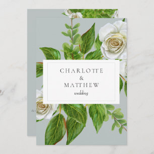 Elegant White Rose Greenery  Website Wedding Invitation