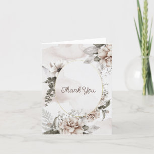 Elegant White Rose Magnolia Watercolor Floral Thank You Card