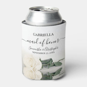 Elegant White Rose Maid of Honour Wedding Can Cooler