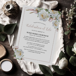 Elegant White Rose Memorial   Celebration of Life Invitation