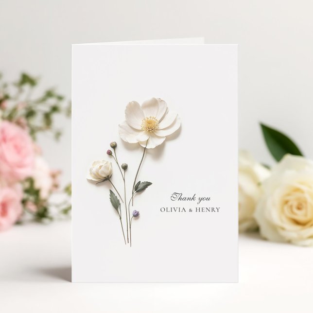 Elegant White Rose Minimalist Folded Wedding Thank You Card (Creator Uploaded)