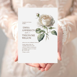 Elegant White Rose Modern Beautiful Floral Wedding Invitation