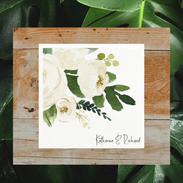 Elegant White Rose Personalised Cocktail Napkin (Creator Uploaded)