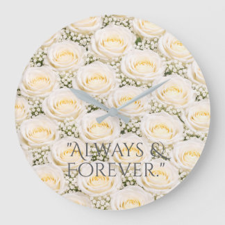 Elegant White Rose Personalised Floral Clock