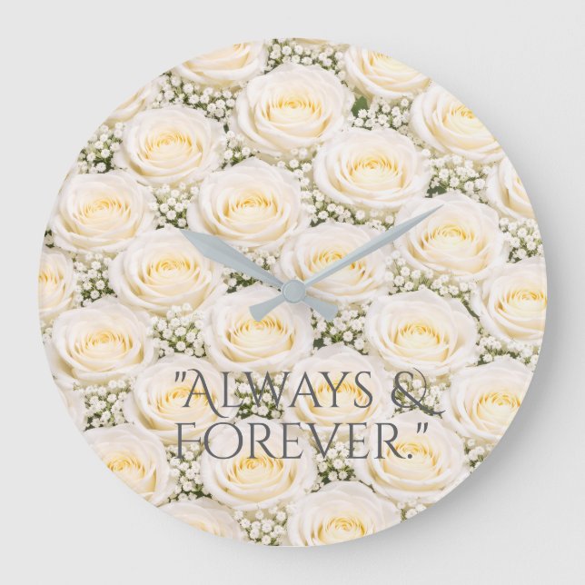Elegant White Rose Personalised Floral Clock (Front)
