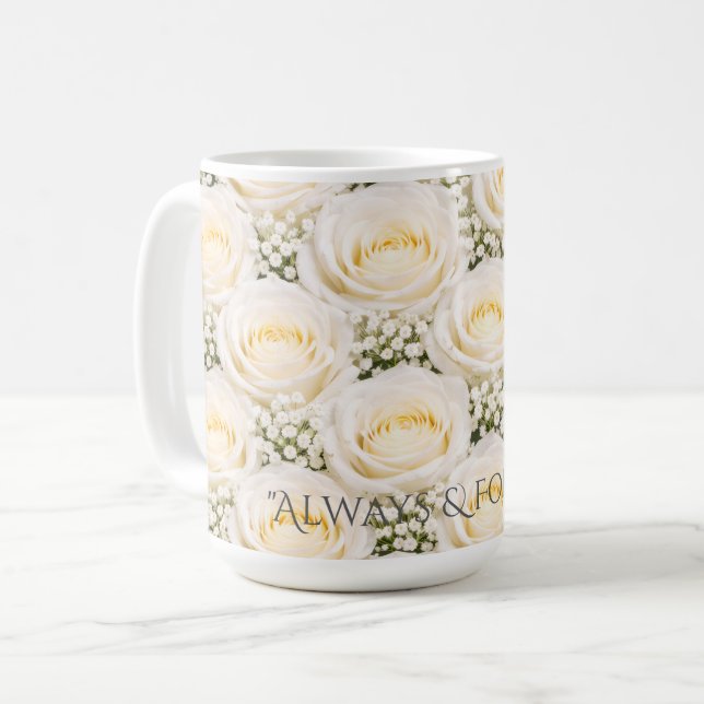 Elegant White Rose Personalised Name Mug (Front Left)