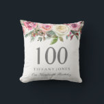 Elegant White Rose Pink Floral 100th Birthday Cushion<br><div class="desc">Elegant White Rose Pink Floral 100th Birthday Thow Pillow

See matching collection below</div>