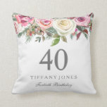 Elegant White Rose Pink Floral 40th Birthday Cushion<br><div class="desc">Elegant White Rose Pink Floral 40th Birthday Thow Pillow

See matching collection below</div>