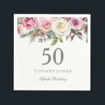 Elegant White Rose Pink Floral 50th Birthday Napkin<br><div class="desc">Elegant White Rose Pink Floral 50th Birthday

For the collection visit the Niche and Nest store.
floral watercolor design Fully Customisable / personalised</div>