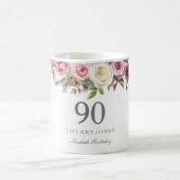 Elegant White Rose Pink Floral 90th Birthday