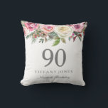 Elegant White Rose Pink Floral 90th Birthday Cushion<br><div class="desc">Elegant White Rose Pink Floral 90th Birthday Thow Pillow

See matching collection below</div>
