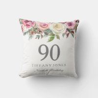Elegant White Rose Pink Floral 90th Birthday