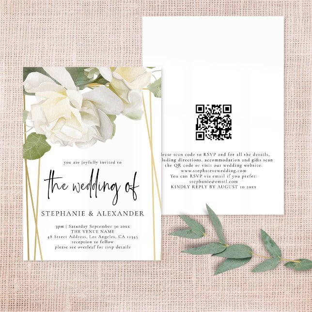 Elegant White Rose QR Code Wedding Invitation (Creator Uploaded)