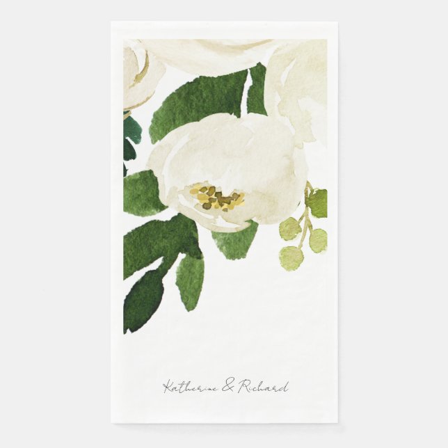 Elegant White Rose Script Personalised Napkin (Front)