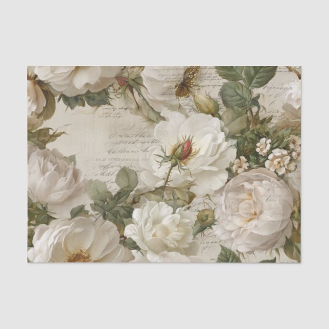 Elegant White Rose Tissue Paper (Front)