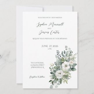 Elegant White Rose Wedding Invitation