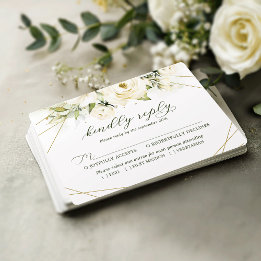 Elegant White Rose Wedding RSVP card