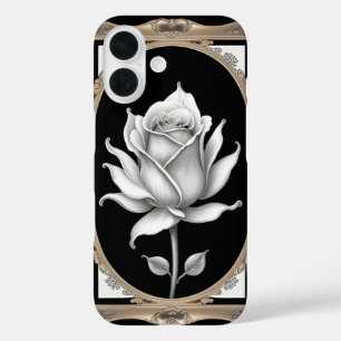 Elegant White Rose with Ornate Gold Frame iPhone 16 Case