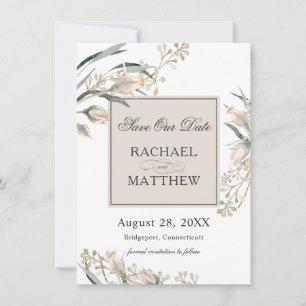 Elegant White Rosebuds Save Our Date Save The Date