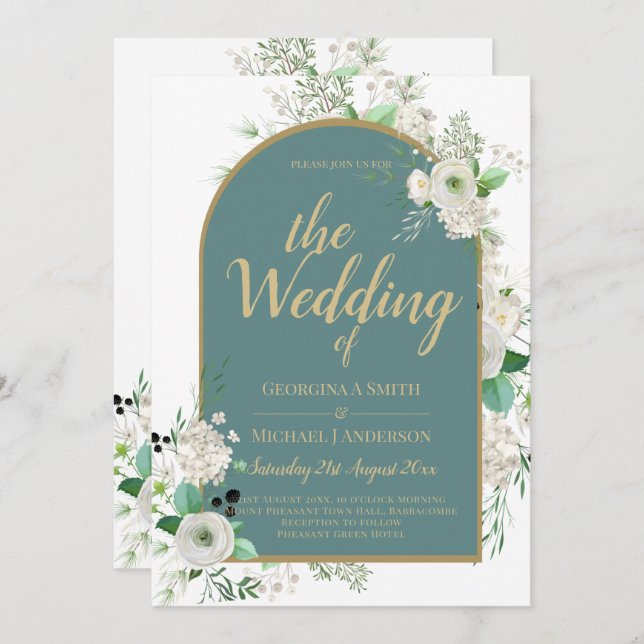 Elegant White Roses All-in-1 Wedding Invite RSVP (Front/Back)