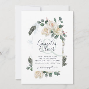 Elegant White Roses Ampersand Floral Arch Wedding Invitation