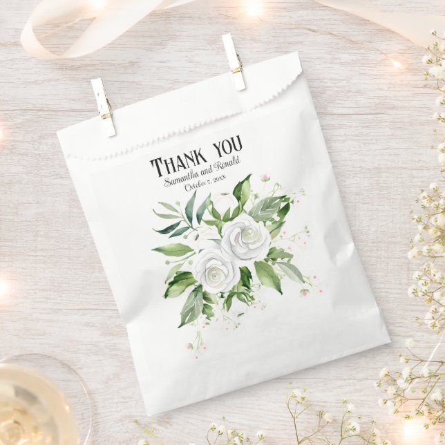 Elegant White Roses and Baby's Breath Wedding Favour Bag (Clipped)