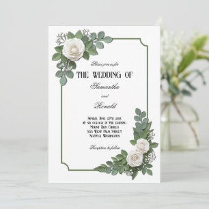 Elegant White Roses and Baby's Breath Wedding Invitation