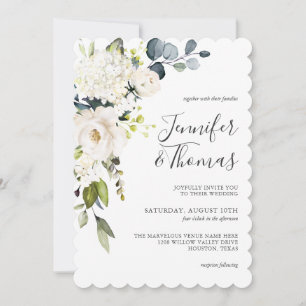 Elegant White Roses and Hydrangeas Floral Wedding Invitation