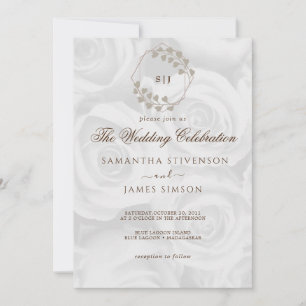 Elegant White ROses Background Wedding Invitation