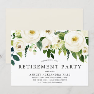 Elegant White Roses Beautiful Retirement Party Invitation