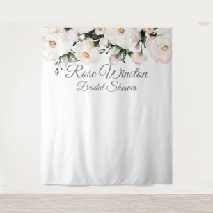Elegant White Roses Bridal Shower Backdrop Tapestry