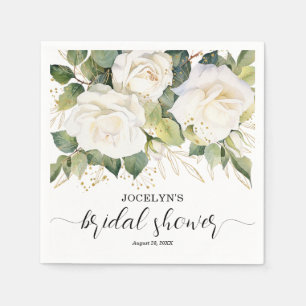 Elegant White Roses Bridal Shower Napkin