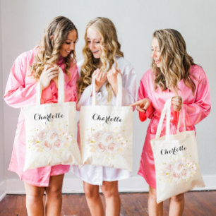 Elegant White Roses Bridesmaid Name Tote Bag