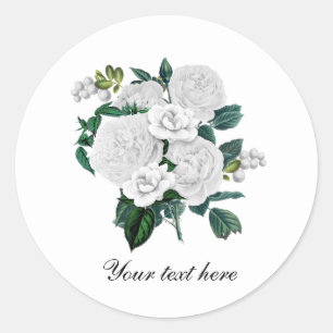 Elegant white roses customisable classic round sticker