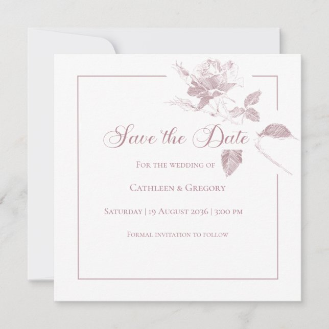 Elegant White Roses Dusty Pink Floral Wedding Save The Date (Front)