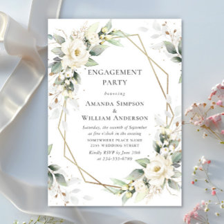 Elegant White Roses Eucalyptus ENGAGEMENT PARTY Invitation