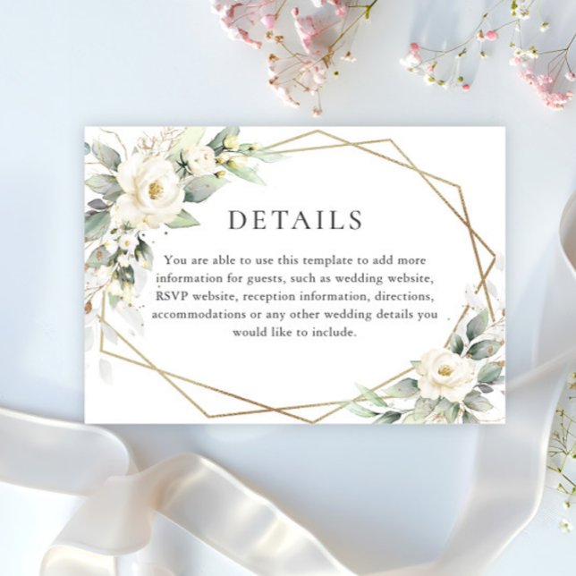Elegant White Roses Eucalyptus Wedding Details Enclosure Card (Creator Uploaded)