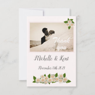 Elegant White Roses Flat Thank You Card