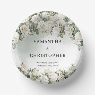 Elegant White Roses Floral Garden greenery wedding Paper Plate