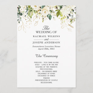 Elegant White Roses Floral Wedding Program