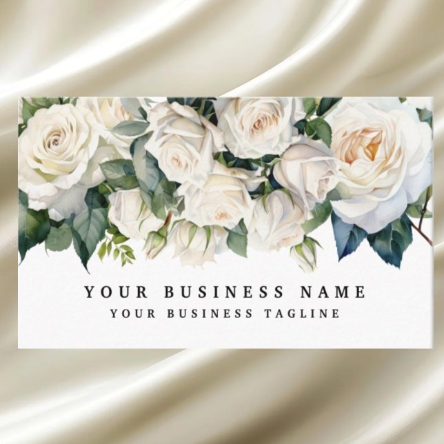 Elegant White Roses Flowers Floral  Business Card (Creator Uploaded)