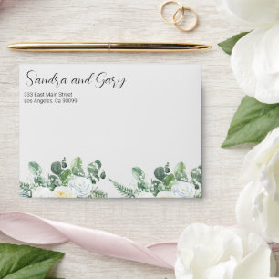 Elegant White Roses & Greenery  Envelope